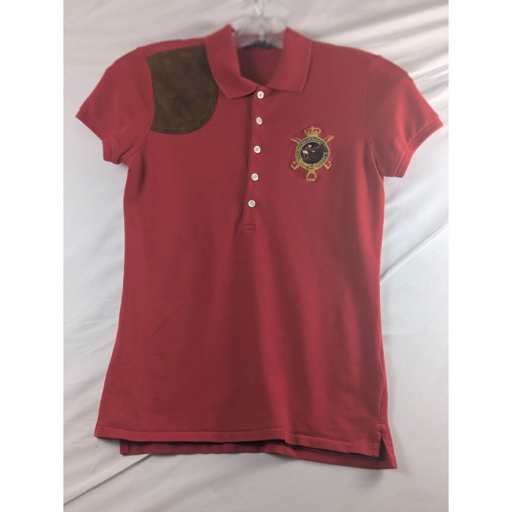 Polo Ralph Lauren Boys Small‎ Red Polo Shirt Embroidered Crest Suede Patch Youth